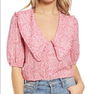 Wayf Amie Blouse Floral Oversize Collar Top